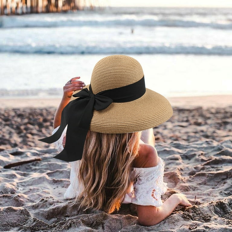 Women's Beach Hat Foldable Satin Lined UV Protection Floppy Beach Cap Beach  Sun Hat Summer Beach Cap Khaki