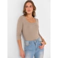 thumbnail image 6 of ANRABESS Womens 3/4 Sleeve Scoop Neck Tops Ribbed Knit Slim Fitted Casual Basic Tee Shirts 2026 Fall Trendy Going Out T-Shirt Khaki Medium, 6 of 11