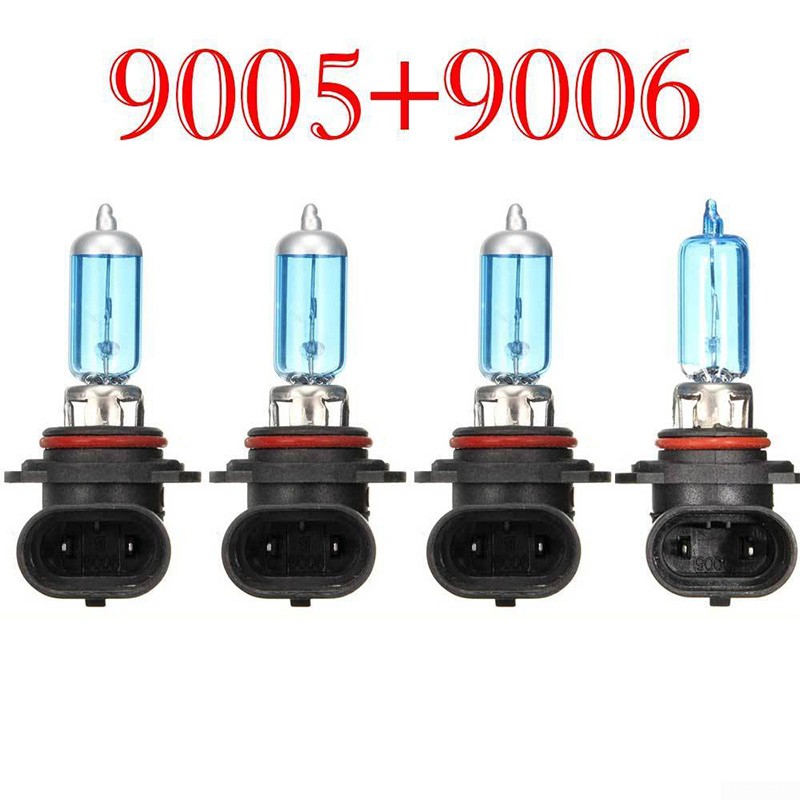 4Pcs Set Car Headlight 9006 HB4 & 9005 HB3 100W White Halogen Light