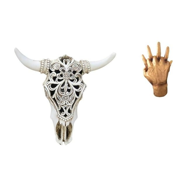 Escultura tribal de cabeza de toro para colgar en la pared, con manos entrelazadas, ideal para oficina, granja, dormitorio, estantería.