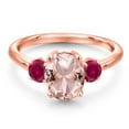 thumbnail image 3 of Gem Stone King 18K Rose Gold Plated Silver Peach Nano Morganite and Red Created Ruby Engagement Ring for Women | 2.50 Cttw | Oval 9X7MM | Gemstone October Birthstone | Size 8, 3 of 6