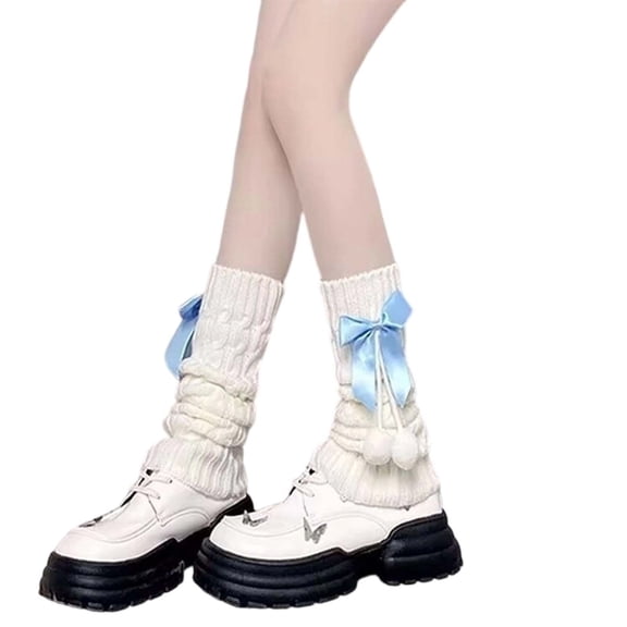 Wdgfv Kawaii Leg Warmers for Girls Women Leg Warmers Cute Leg Cover Bow Ball Knit Socks Blue One Size
