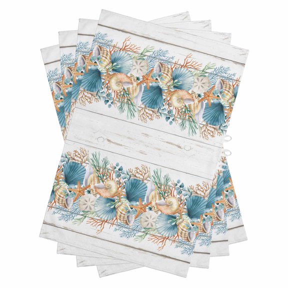 Vintage Beach Coastal Kitchen Towels Set of 4, Water Absorbent Dish Towel, Nautical Shell Starfish Coral Summer Decorative Hand Towels - Quick Drying Cloth for Cooking Baking, 18x28 Inch