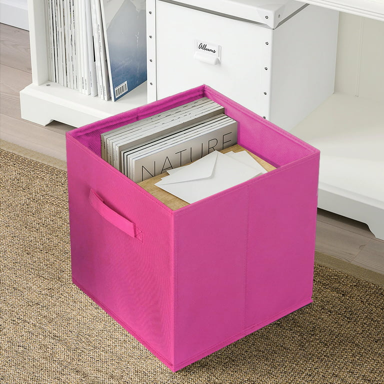 JUNZAN Hot Pink Storage Bins with Lids Collapsible Clothes Toys Storage Box  with Handle Closet Organizer Home Decor Office Basket