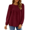 thumbnail image 3 of UVN Fall Shirts for Women Long Sleeve Blouses Ladies Crewneck Lace Crochet Tops Dressy Chiffon Blouses, 3 of 9