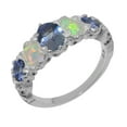 thumbnail image 1 of LBG British Made 925 Sterling Silver Natural Tanzanite & Opal Womens Band Ring - 33 size options - Size 10.5, 1 of 6