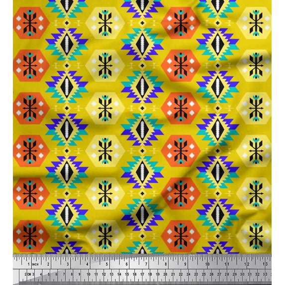 Soimoi Poly Georgette Fabric Tribal Southwestern Printed Fabric 1 Yard 52 Inch Wide