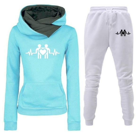 Usmixi Womens 2 Piece Tracksuit Sweatsuit Sets for Women Trendy ECG Print Hooded Sweatshirt and Jogger Pant Lounge Sets with Pocket Sports Pullover Hoodies Two Piece Outfits Deals on Sale