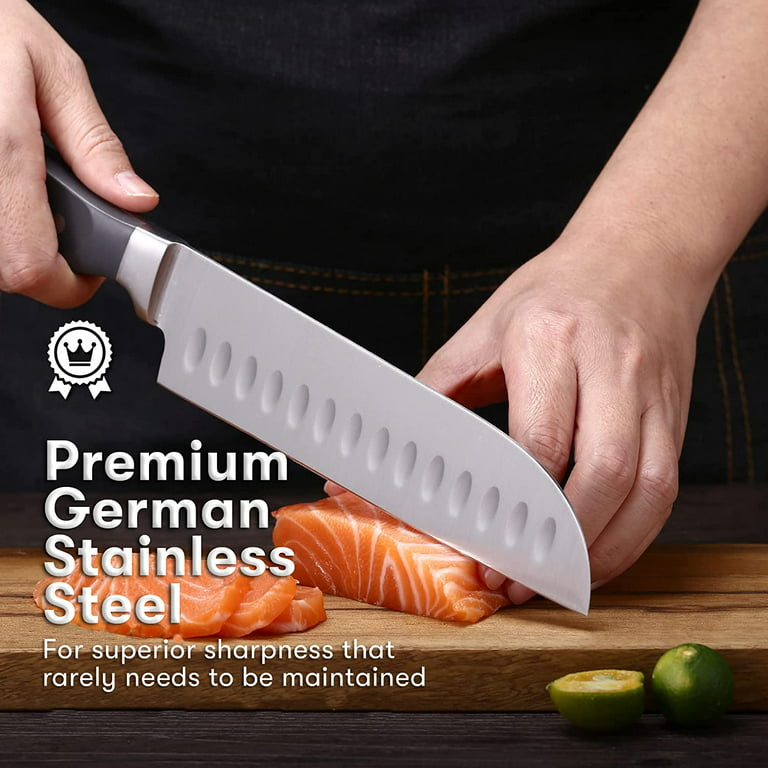 7-Piece Premium Walnut Kitchen Knife Set with Knife Block & Dual Knife  Sharpener, Master Maison German Stainless Steel Knives, Professional Butcher  Block Knife Set For Kitchen