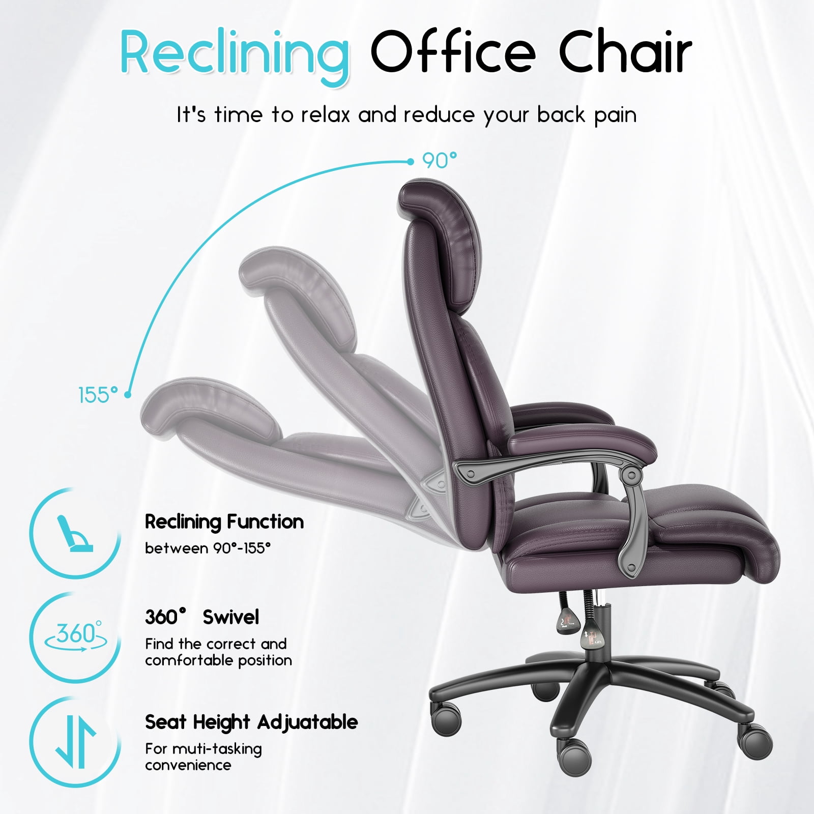 iooHug Reclining Executive Office Chair, Big and Tall Desk Chair with Wide Seat, High Back Ergonomic Computer Chair, Heavy Duty Faux Leather Recliner for Home Office, 400lbs, Black