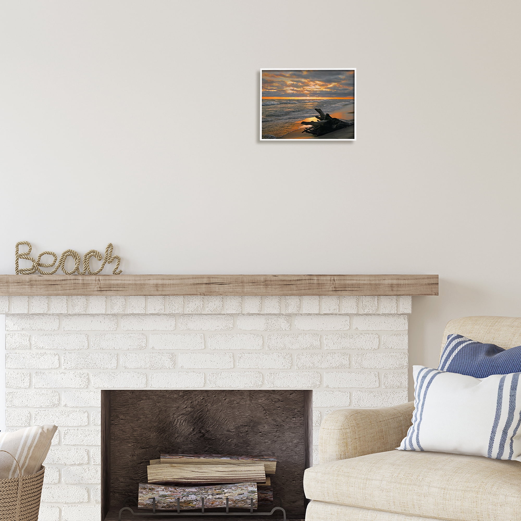 Stupell Industries Driftwood at Sunset Landscape Photography White Framed Art Print Wall Art, 14 x 11