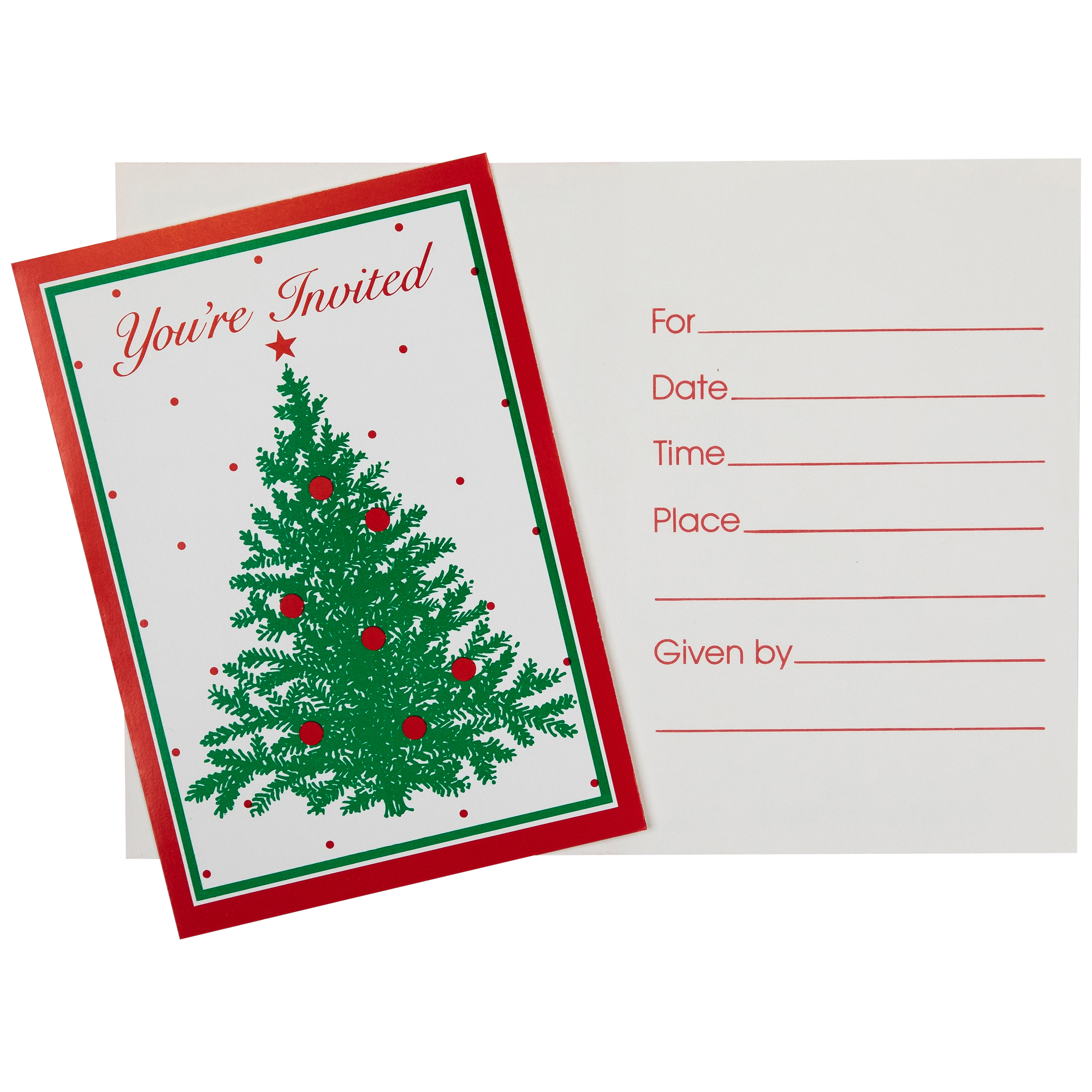 You're Invited Christmas Tree Invitations with Envelopes - Set of 40
