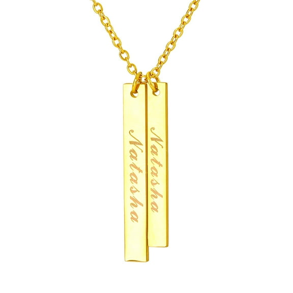 Double 3D Bar Custom Name Necklace for Men Women, Gold Plated Stainless Steel Personalized Nameplate Pendant Necklaces, Cross Chain, 6 Chain Length Options