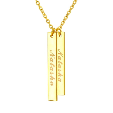 Double 3D Bar Custom Name Necklace for Men Women, Gold Plated Stainless Steel Personalized Nameplate Pendant Necklaces, Cross Chain, 6 Chain Length Options