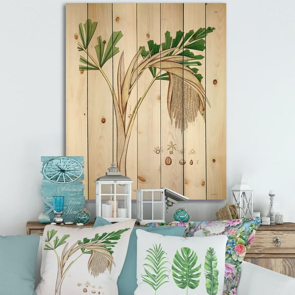 Designart 'Ancient Plant Life XV' Farmhouse Print on Natural Pine Wood