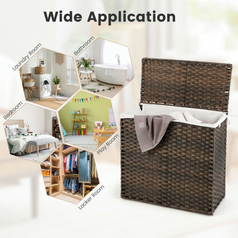 Finihen Laundry Hamper, Laundry Basket, 110L 3-Section Laundry Hamper with Liner Bag and Handle, for Bathroom, Laundry Room, Brown Finihen Laundry Hamper, Laundry Basket, 110L 3-Section Laundry Hamper with Liner Bag and Handle, for Bathroom, Laundry Room, Brown