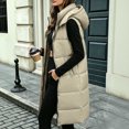 thumbnail image 6 of cocolona Long Puffer Vest for Women Trendy Hooded Sleeveless Stand Collar Button Down Long Coat Quilted Winter Warm Snow Overcoat with Pocket, 6 of 7