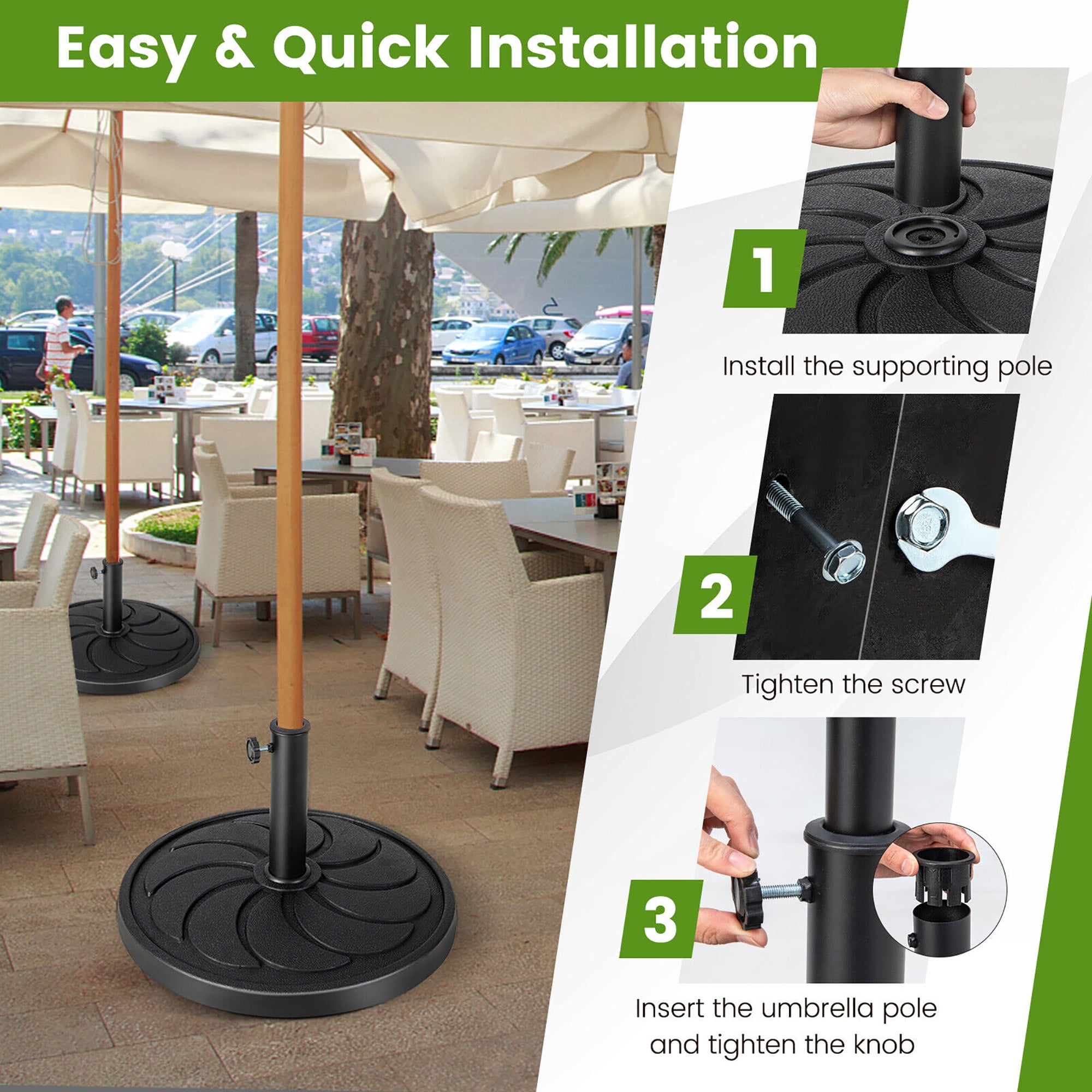 Gymax 40 lbs Patio Round Umbrella Weighted Base Heavy-Duty Table Market Stand Outdoor