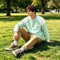 thumbnail image 5 of GrmtClth Sweatshirt Waffle Henley Color Block Long Sleeve Pullover Tops Mens Light Daily Streetwear Outfit Light Green XL, 5 of 5