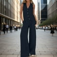thumbnail image 2 of Women's Cotton Button-Down Sleeveless Vest and Wide Leg Pants Set – Casual Two-Piece Suit with Pockets for Business or Vacation, 2 of 5