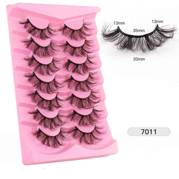 Pestañas naturales, pestañas postizas, pestañas cortas, pestañas postizas de visón tenues, 7 pares de pelos de visón de alta imitación, pestañas postizas, pelos gruesos y rizados, pestañas injertadas.