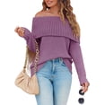 thumbnail image 4 of Long Sleeve Women's Off Shoulder Sweater Oversized Ribbed Knit Fall Tunic Pullover Top Cold Shoulder Pullover, 4 of 6
