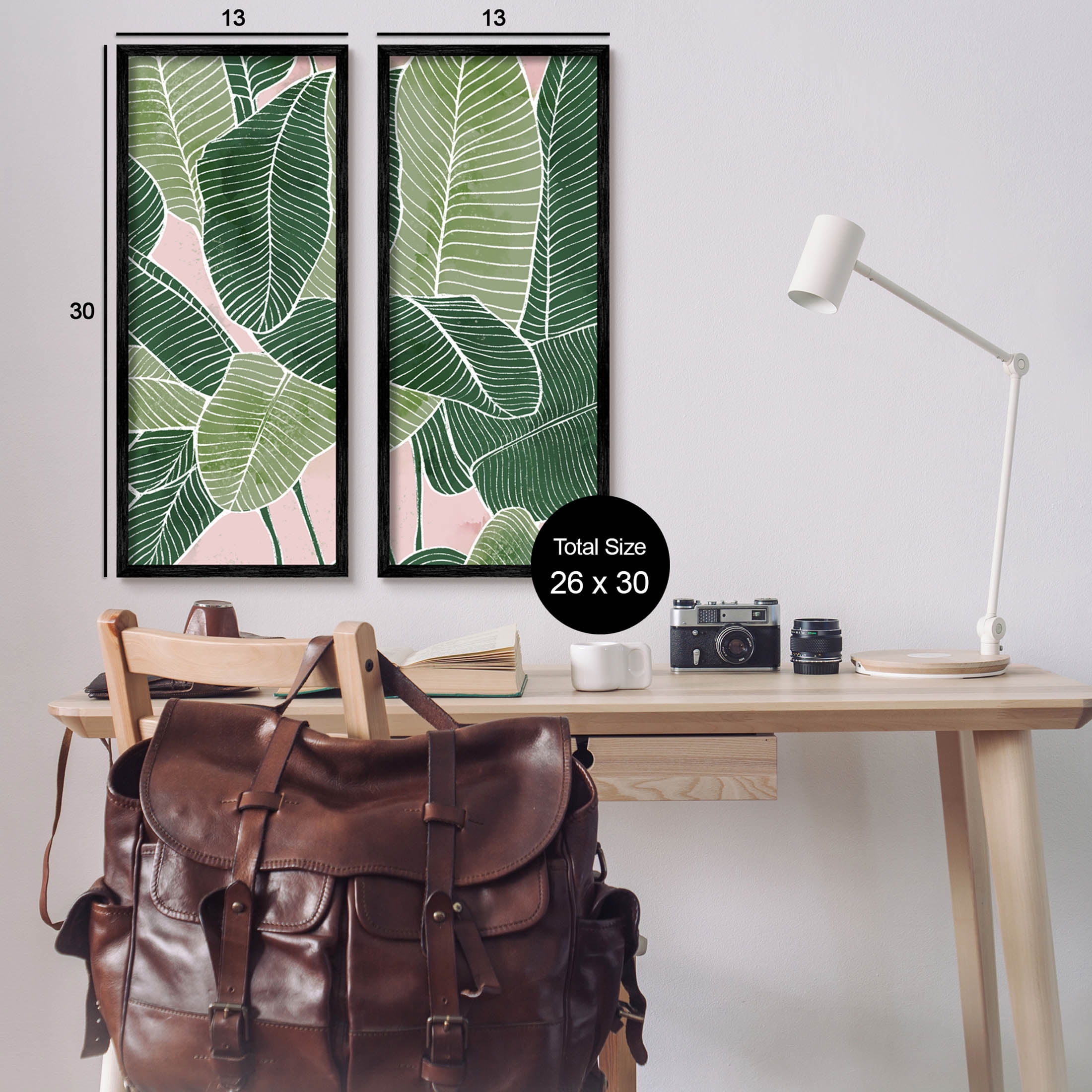 Contemporary Jungle Vegetation Leaves Botanical & Floral Graphic Art Black Framed Art Print Wall Art, Set of 2