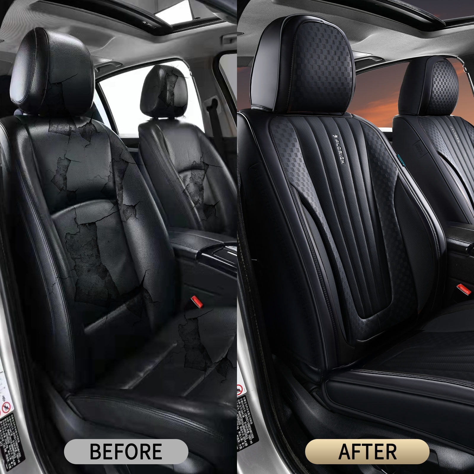 FLORICH Car Seat Covers, 2 Seats Waterproof Faux Leather Seat Cushions, Auto Protectors Universal Fit Most Cars, Black