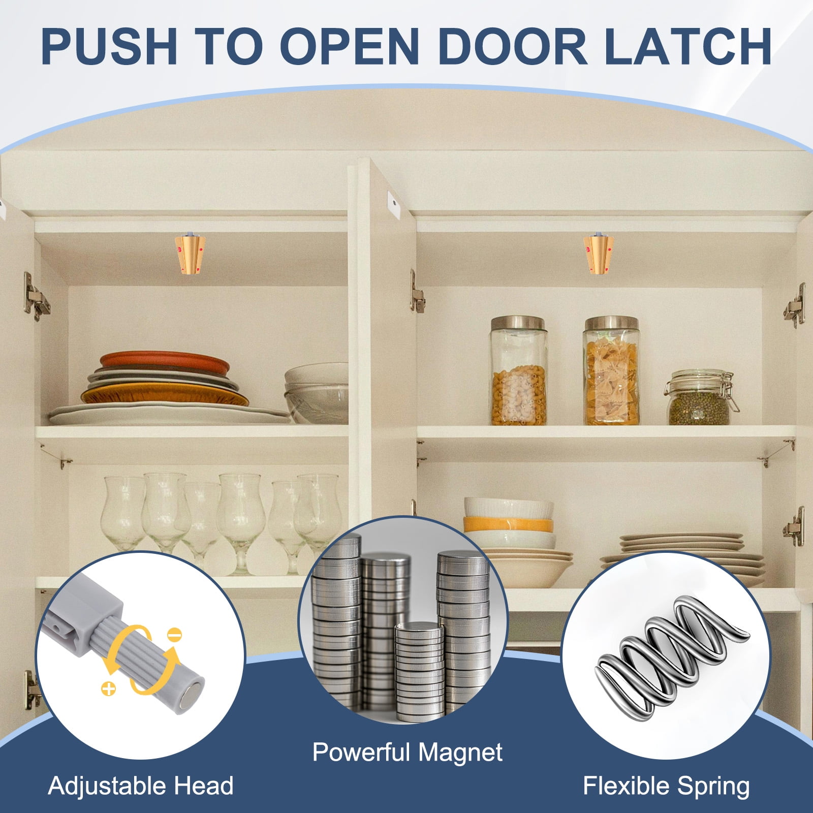 Uxcell Magnetic Push Latch, Push to Open Door Latch Cabinet Hardware Hidden Push Touch Latch Golden 8 Pcs