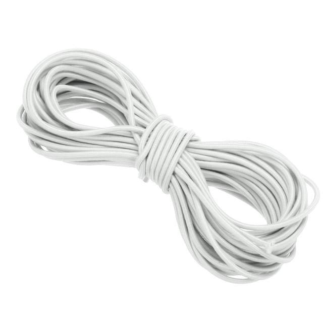 Cuerda elástica Uxcell de alta resistencia para manualidades, costura, correas de gancho, camping, correa de sujeción blanca 2.5mm x 10m