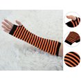 thumbnail image 2 of INSPIRE CHIC Women's Stripe Elbow Length Fingerless Thumb Hole Gloves Orange, 2 of 6