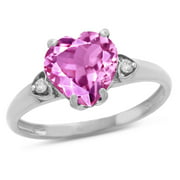 Star K Heart Shaped 8mm Created Pink Sapphire Engagement Promise Wedding Ring in 14 kt White Gold Size 6