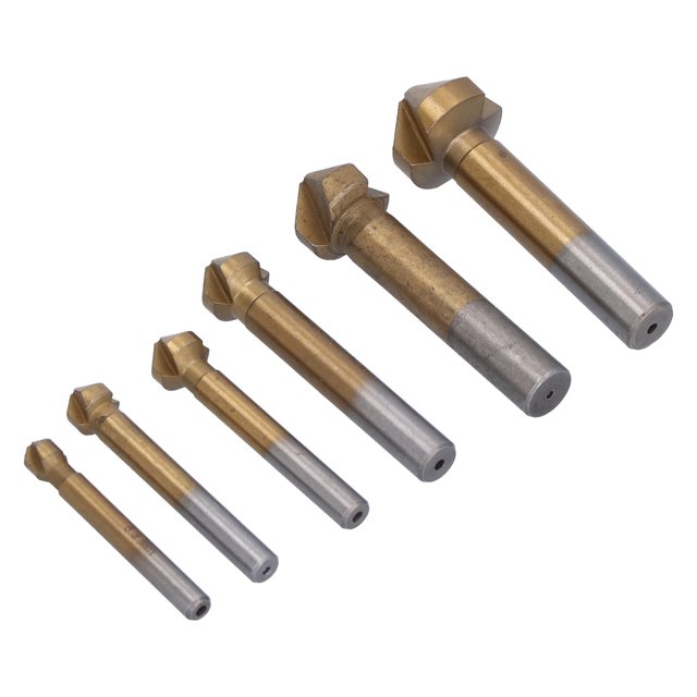 Ccdes 90 Degré Fraise Bit, 6pcs Fraise Bit Titane Placage 90 Degré HSS Chanfreinage Fin Fraise Bit, Chanfrein Fin Fraise Bite