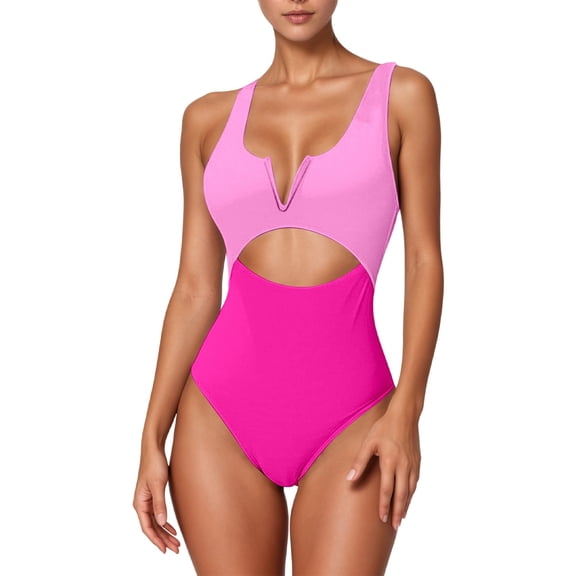 Womens One Piece Swimsuit with Tummy Control, V-Neck High-Cut Monokini in Solid Colors for Comfortable and Stylish Beach Wear