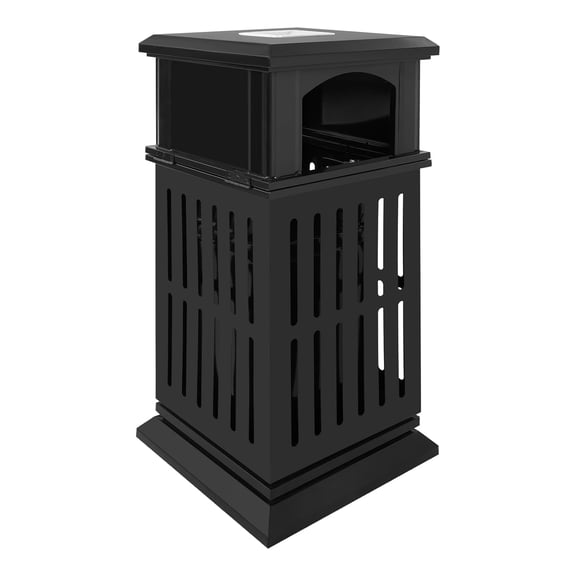 Miumaeov Commercial Black Outdoor Trash Can, Perforated Galvanized Steel Garbage Can with Cigar Ashtray, Industrial Yard Garage Waste Container for Patio and Park