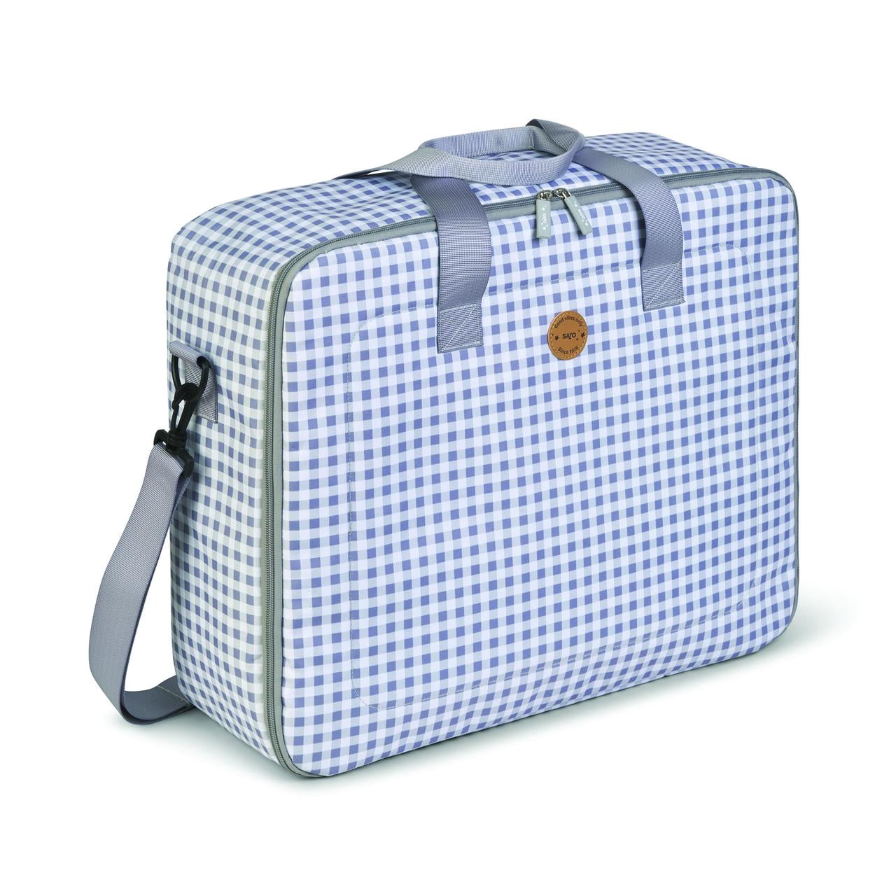 SARO Toddler Weekender Travel Bag - Gray Vichy with Pockets & Adjustable Strap