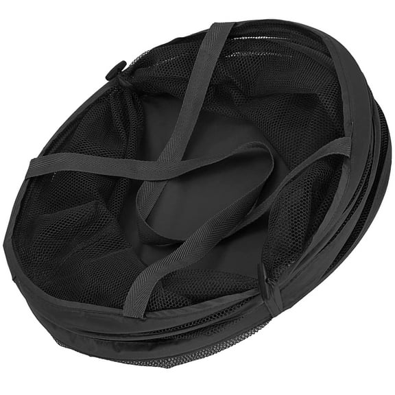 1Set Black Polyester Mesh Laundry Basket Folding Design for Travel Space Saving