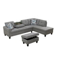 thumbnail image 2 of L Shaped Sectional Couch, Modern Nailhead Lounge Sofa, Modular Sectional Sofa with Reversible Cup Holder,4-Seat Linen Sectional Sofa Sets, Modern Living Room Furniture Sets,Brown Grey, 2 of 10