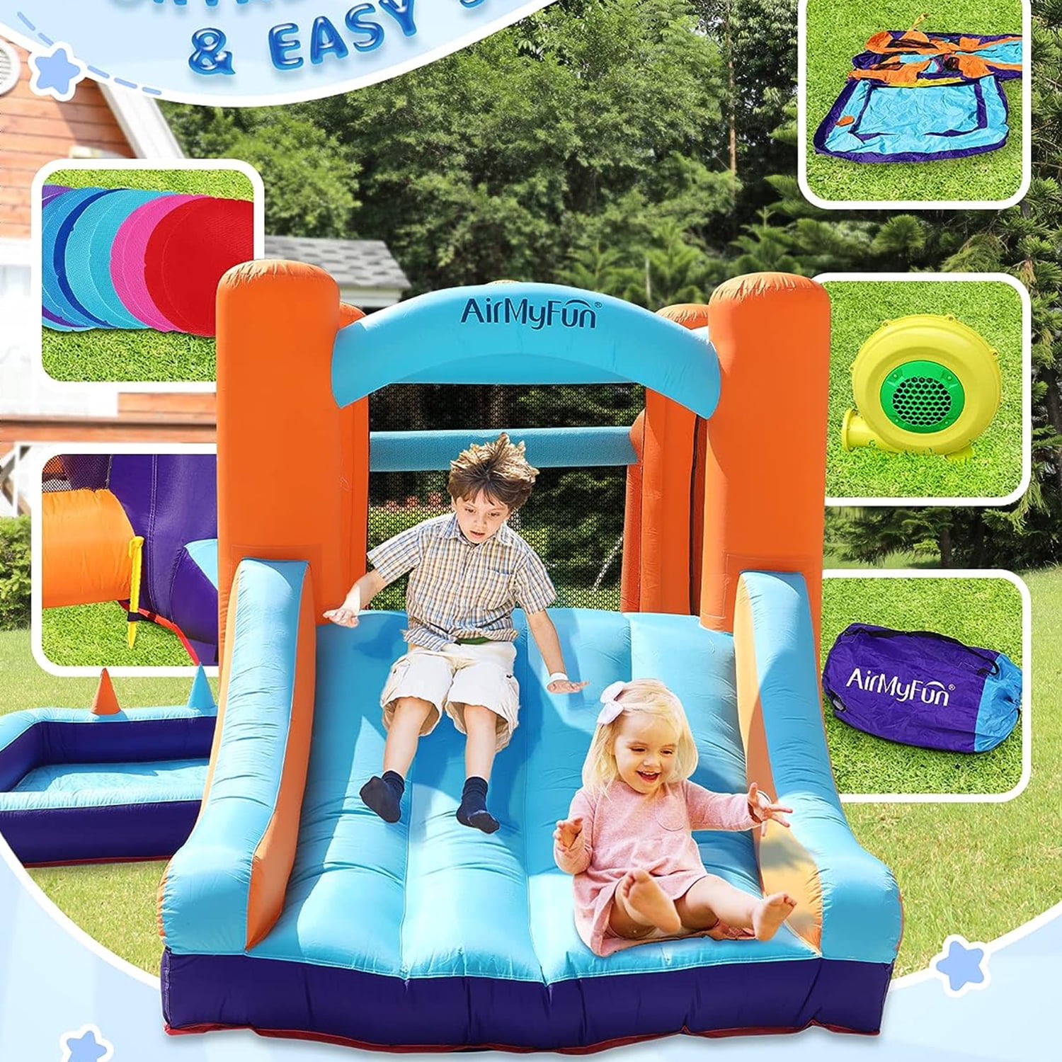CIPACHO Inflatable Jumping Castle with Slide, Kids Bounce House Inflatable Slides Bounce House for Outdoor, Include Air Blower, Basketball Hoop, Football Playing