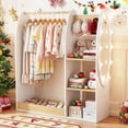 thumbnail image 3 of OLAKIDS Kids Dress Up Storage with Mirror, Wooden Costume Wardrobe Closet with LED Lights Rack Storage Shelves 3 Hooks for Bedroom, 3 of 10