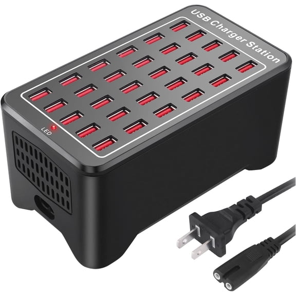 AUBEAMTO 30-Port 150W(30A) USB Charger,  USB Charging Station Multi Ports USB Charger Station with Smart Detect, USB Charging Hub for Smartphones Tablet Laptop Computer and Multiple Devices