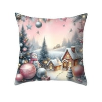 Christmas Decorative Pillow Cover, Cute Winter Snowman Snow House Hugging Pillow case, Realistic Pink Sofa Cushion Case Christmas New Year Couch Decor