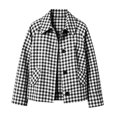 thumbnail image 6 of Women's Gingham Cropped Jacket Lapel Collar Loose Fit Casual Shacket, 6 of 6