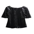 thumbnail image 4 of Hauts à Manches Longues Col en V à Sequins pour Femmes T-Shirt Blouse Décontractée Grande Taille Argent P, 4 of 6