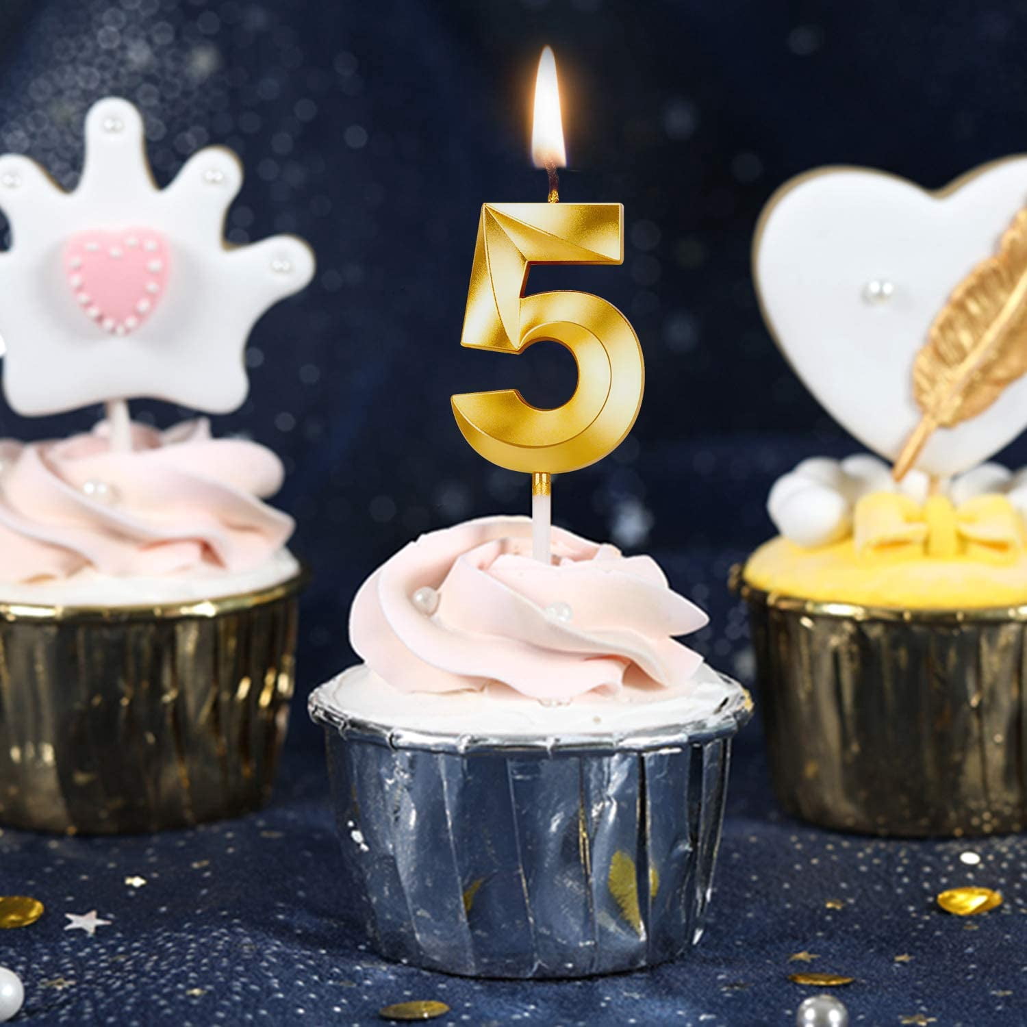 Birthday Candles Luter Gold 3d Diamond Shape Happy Birthday Cake Candles With Fold Design Number Candles Number 1 Birthday Candle Cake Topper Decoration For Party Kids Adults Toys Games