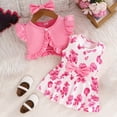 thumbnail image 2 of mgoYE Baby Girl Clothes 0-3 Months Toddler Baby Girls Dress and Cardigan Short Sleeve Shrug Flower Knit Tutu Dress Fall Outfit with Headband Set(Hot Pink,9-12 Months), 2 of 4
