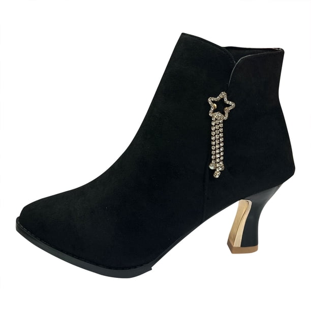 NECHOLOGY Botas Mujer Adulto Femenino Zapatos Botines mujer Mujer Estrella Borla Decorativa Felpa Tacones Negro Clásico Versátil Tacón Puntiagudo Corto Tobillo Botas (Black, 7)
