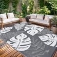 thumbnail image 3 of Garvee 10'x14' Outdoor Rug Waterproof Plastic Straw Rug, Modern Tropical Leaf Woven Carpet UV-Resistant Reversible Mat for Patio RV Deck Beach Porch, Gray White, 3 of 6
