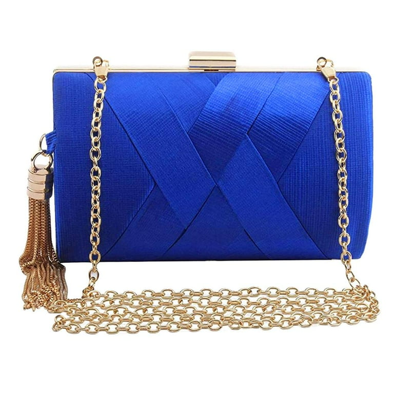 Royal Blue Tassel Silk Evening Clutch Bags Bridal Wedding Purses