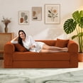 thumbnail image 3 of 4-in-1 Folding Convertible Sofa Bed, 80 Inch Corduroy Upholstered Boneless Couch, Loveseat Sleeper with Pull Out Bed, Floor Sofa Modular Futon Teddy Sofa for Living Room Bedroom Lounge, Orange, 3 of 14